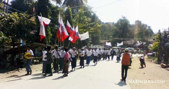 Protesters March from Jadetaw Village to Mya Pyin Hotel1
