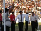 The Chairman of the Myanmar Football Federation (MFF), Zaw Zaw requesting fans to stop throwing rubbish into the football ground during the Myanmar National League’s opening match between Yadanabon FC and Kanbawza FC on September 5, 2009 at Mandalay’s Ba Htoo Stadium. Photo-Mizzima. The match ended with a 3-1 victory by Yadanabon