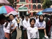 Candidates appearing for the Matriculation examination coming out after the first day's exam in Rangoon. Photo: Myo Thein/Mizzima.