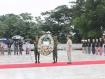 Rangoon Mayor Aung Thein Lin dedicates a wreath in honour of the 63rd Burmese Martyrs’ Day, which commemorates the deaths of nine independence heroes including General Aung San, at the Martyrs’ Mausoleum on Monday, July 19, 2010. The ceremony was held at the Martyrs’ Mausoleum, near the West Archway of Shwedagon Pagoda at 8 a.m. today, but Aung San’s daughter, detained opposition leader Aung San Suu Kyi, was not invited and remains under house arrest. Photo: Mizzima