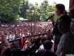 NLD general secretary Aung San Suu Kyi addresses a crowd of about 40,000 people outside National League for Democracy headquarters in Bahan Township, Rangoon, a day after her release from house arrest. It was her first organised public speech in seven years. Photo: Mizzima.