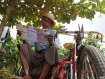 National A trishaw driver in North Okkalapa Township inspects a campaign leaflet with information about National Democratic Force (NDF) party candidates, in Rangoon on Tuesday, October 12, 2010. The party was formed by former members of the National League for Democracy (NLD) who chose to contest the national polls on November 7, which the NLD had earlier denounced as unfair and unjust. The NDF use of the bamboo hat, the traditional symbol of the NLD, created great controversy. Photo: Mizzima