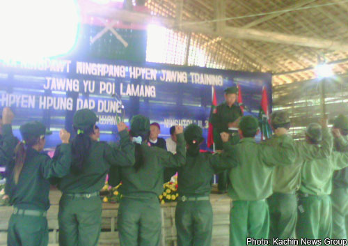 March 11, 2011: The graduation of short military training was celebrated at Seng Ra, the military base of the KIA's battalion 6 in Hpakant jade mining township, western Kachin State. kia_military_training