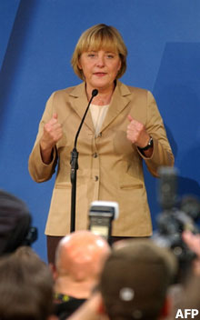German Chancellor Angela Merkel. Some activists say the German government is lobbying for less restrictive EU sanctions against Burma. Photo : AFP
