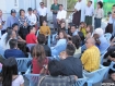 Burmese opposition leader Aung San Suu Kyi met with more than 50 musicians and singers at her home in Rangoon on November 25, 2011. The National League for Democracy (NLD) said the meeting was held to discuss songs for use in NLD canvassing in the coming by-election. Photo: Mizzima