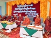 A senior Buddhist monk delivers a talk on the 13th anniversary of the Brahmaso Charity Group in Mandalay on Saturday, May 7. The charity group provides free funeral services and health services to people in need. Photo: Mizzima