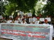Protest against over India government supplying arms and ammunition in 52 military trucks to the world’s most notorious Burmese military regime on 22 July in New Delhi. Photo: Khonumthung News.