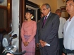 Burma pro-democracy leader Aung San Suu Kyi and UN special envoy to Burma Vijay Nambiar pose after a two-hour meeting in Suu Kyi’s home in Rangoon on Thursday, May 12. His three-day visit as special envoy is the first by a UN high-ranking official under Burma’s new government led by President Thein Sein. During the visit, he urged the new government to make political changes to achieve national reconciliation. Photo: Mizzima