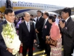 Burmese President Thein Sein, center, is welcomed by Indian officials upon arrival at Gaya International Airport on October 12, 2011. His official visit to India offers New Delhi a chance to deepen its relations with a neighbour that has traditionally allied with India's regional rival China. Thein Sein will travel to two major Buddhist pilgrimage sites in eastern India before flying to New Delhi on Friday for the official leg of his state visit. Photo: AFP 