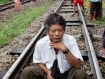  One of four passengers who were injured when the last coach of the Rangoon 'circle' train went off the tracks on Thursday, September 1, 2011. Photo: Mizzima