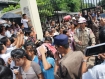 Newly released prisoners, relatives, friends and journalists gather in front of Insein Prison in Rangoon on Tuesday, May 17. More than 14,600 prisoners will be released under an order by the government to reduce all prison sentences by one year. Photo: Mizzima