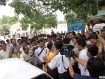Suu Kyi arrives a the Ma Nu Har temple in Bagan, where she is welcomed by a crowd of area residents, who have greeted her warmly at every stage of her tour of the Bagan temple complex. Photo: Mizzima