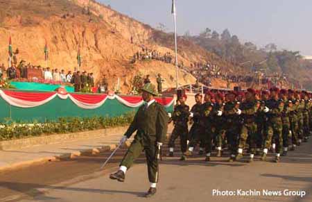 KIA troops parade at Laiza headquarters on Revolution Day, February 5 nov10-soldier-feb5