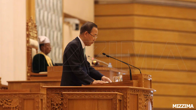 U.N. Secretary-General Ban Ki-moon addresses the Burmese Parliament. Photo: Mizzima