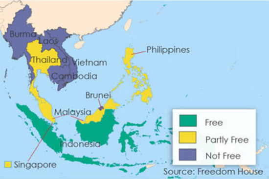ASEAN Freedom Map. Graphic: RFA ASEAN Freedom Map. Graphic: RFA