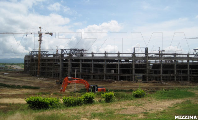 The Naypyitaw Sports Centre Project under construction. Significant construction work remains to be done to complete preparations for the 2013 SEA Games, which are scheduled to be held in Naypyitaw. Photo: Mizzima