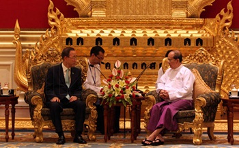 Burmese President Thein Sein meets with U.N. Secretary-General Ban Ki-moon. Photo: MIzzima