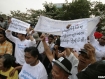 People gather in front of Insein Prison in Rangoon on Friday morning to welcome the newly released political prisoners. Many prominent political prisoners are among those released. Photo Mizzima