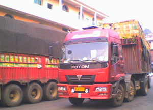 တရုတ်နိုင်ငံသို့ မထွက်မီ ကေအိုင်အို လိုင်ဇာတွင် ခဏရပ်နားနေသော ငှက်ပျောတင်ကား။ ဓါတ်ပုံ-ကချင်သတင်းဌာန kachin-border-trade