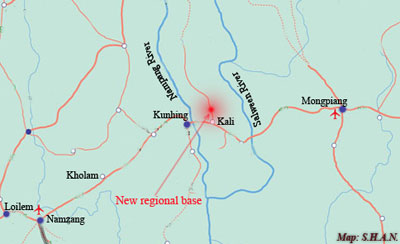 The location of the new military headquarters in southern Shan State.