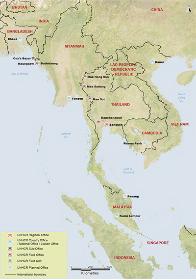 Regional map of UNHCR refugee camps in Bangladesh at Nayapar and Kutupalong