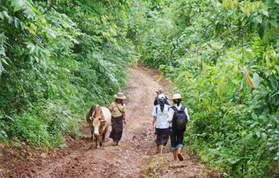 မော်ကယားနှင့် ဖွံ့ဖြိုးရေးလုပ်သားများ တောင်အဆင်းတနေရာသို့ ခရီးသွားစဉ်