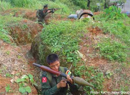 Two KIA soldiers take position on the frontline near Laiza Headquarters, eastern Kachin State nov8jphpyenla