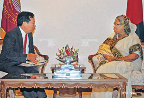 Burmese Ambassador to Bangladesh Myo Myint Than called on Hasina at her office to talk about recent Arakan State problem Burmese Ambassador to Bangladesh Myo Myint Than called on Hasina at her office to talk about recent Arakan State problem