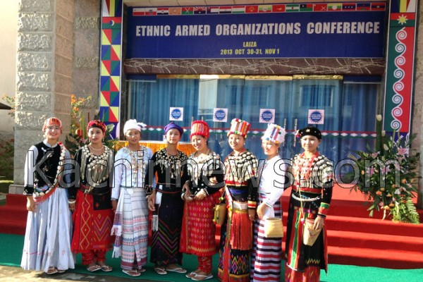 Women dressed in traditional clothing from the eight Kachin clans at the opening ceremony of the Laiza conference Women dressed in traditional clothing from the eight Kachin clans at the opening ceremony of the Laiza conference