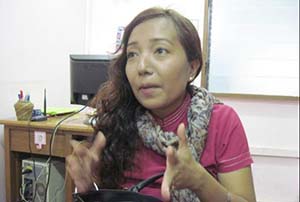 Khin Lay, founder of Triangle Women Support Group uses the analogy of a toilet wall to describe the nature of online space, where people write 'dirty' words on it.