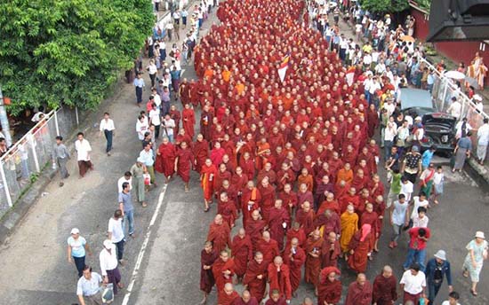 File picture of monks protesting against the military junta in Myanmar during the ‘Saffron Revolution’ of 2007.