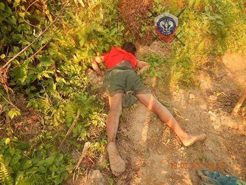 The dead body of U Tun Aung Sein in the garden. The dead body of U Tun Aung Sein in the garden.