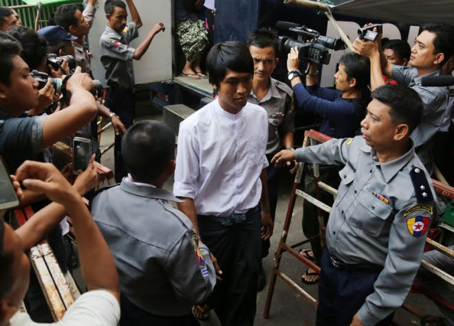 After sentencing from Pabedan Township court Bi Mon Te Nay journalist Kyaw Zaw Hein