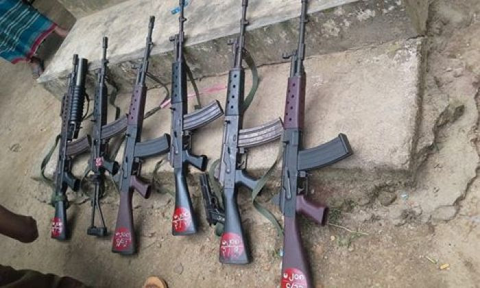The Seven government weapons that DKBA returned to the Government's 12th Military Operation Command (MOC-12) which the DKBA seized from them at the battle in Kyaik Mayaw on 6th October Photo - (DKBA)
