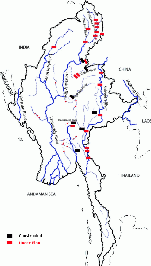 Map of Dams and Planned Dams in Burma