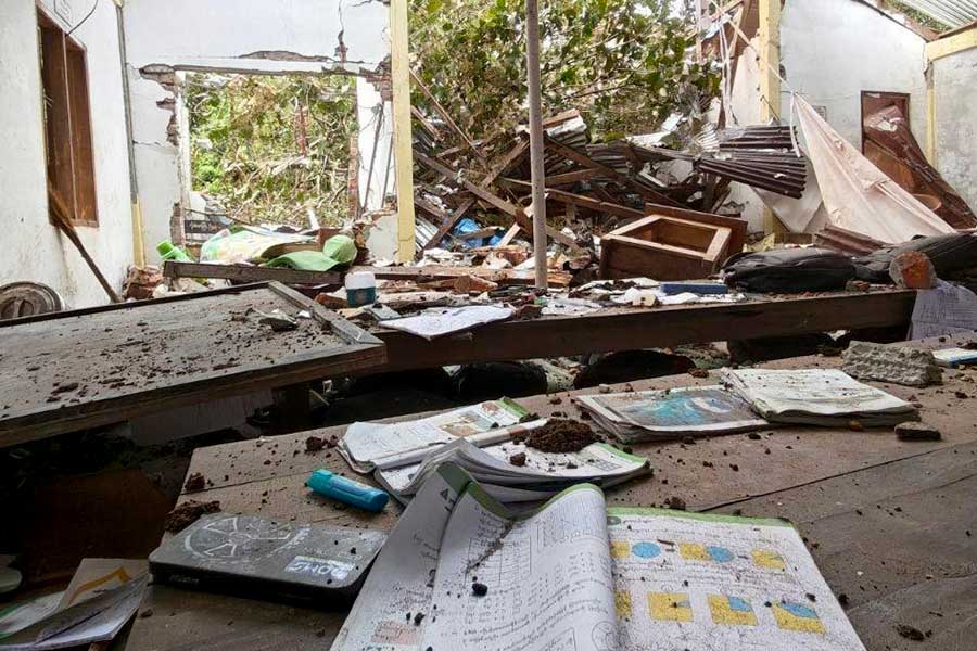 A school building destroyed by a junta airstrike on Seinnyinwa Village, Paletwa Township.