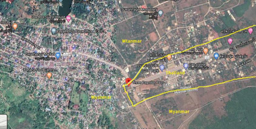 ထိုင်း မြန်မာနယ်စပ် ဘုရားသုံးဆူဒေသ မြေပုံကြမ်း(Google Map)