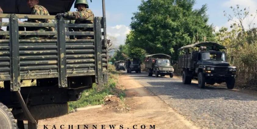 A Military Council convoy seen on the Myitkyina-Bhamo Road