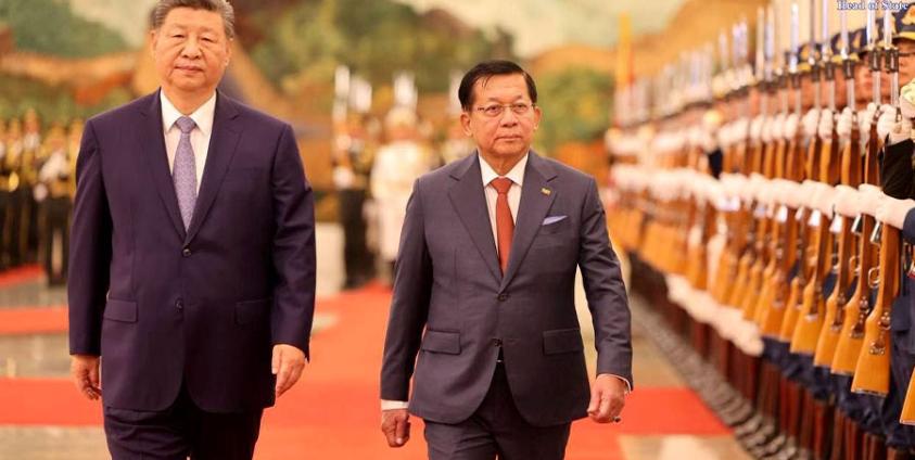 Self-appointed President Min Aung Hlaing meets Chinese President Xi Jinping in Beijing on June 16, 2026. Photo: Military regime.