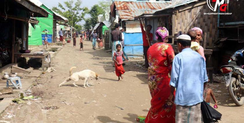 စစ်တွေမြို့နယ်မှ မွတ်ဆလင်ဒုက္ခသည်စခန်းတစ်ခုကို ၂၀၂၃ ခုနှစ်အတွင်း တွေ့ရစဉ် / DMG