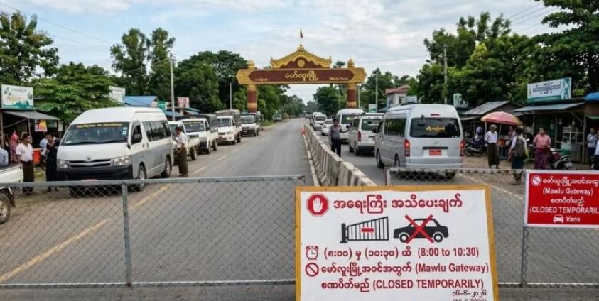 ဓာတ်ပုံ - (မြစ်ကြီးနား - မန္တလေး ကားလမ်းပေါ်ရှိ မော်လူးဂိတ်)