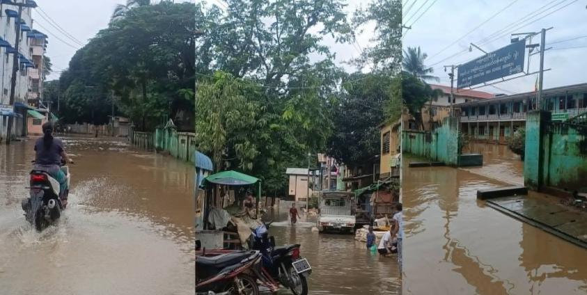 ဓာတ်ပုံ - Crd (မြဝတီမြို့ခံတစ်ဦး၏ လူမှုကွန်ရက်) ဩဂုတ်လ ၂၄ ရက်နေ့ မြဝတီမြို့ပေါ် ရေလွှမ်းမိုးနေသည့် အခြေအနေ။