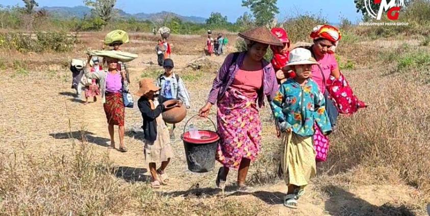 Displaced Arakanese residents fleeing conflict, pictured in 2025.