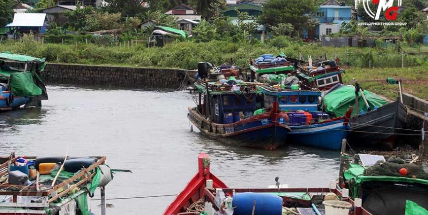 Photo: Fishing boats moored in Mi Zan Creek, Sittwe Town, pictured in 2022.