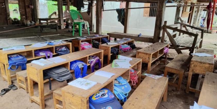 A school damaged in a junta attack.