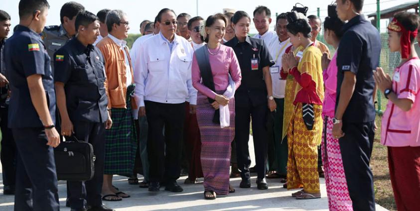 Daw Aung San Suu Kyi attended the opening ceremony of Solar Power Supply Project in Manaung in December 2019. (Photo - Myanmar State Counsellor Office)