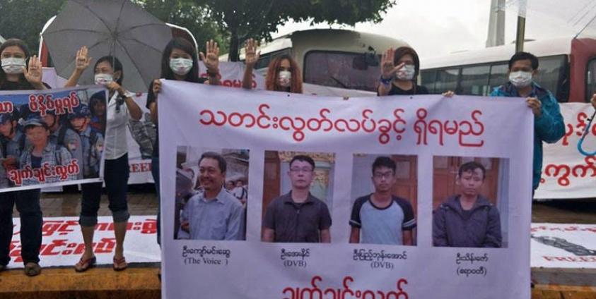 Protestors call for the release of jailed journalists. Photo: Mizzima