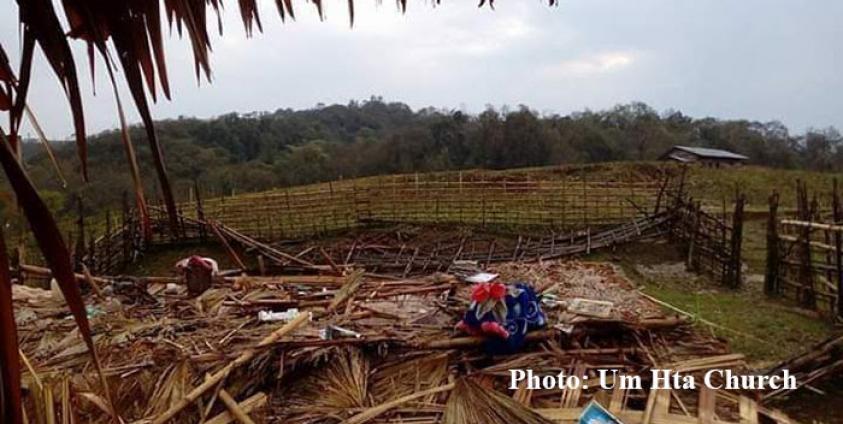 မတ်လ ၁၆၊ ၂၀၁၉ မုန်တိုင်းတိုက်ခတ်မှုကြောင့် ပျက်စီးနေတဲ့ Um Hta ကျေးရွာ၊ Sumprabum မြို့နယ်