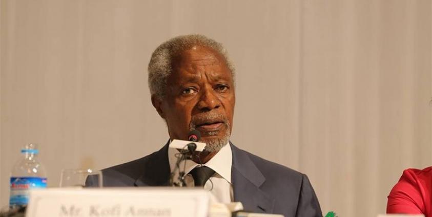 Mr Kofi Annan speaks at the press conference. Photo: Thet Ko for Mizzima