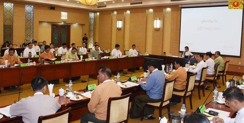 State Counsellor Daw Aung San Suu Kyi at the co-ordination meeting on a national energy policy at the Myanmar International Convention Center-2 in Nay Pyi Taw yesterday afternoon. Photo: Myanmar State Counsellor Office